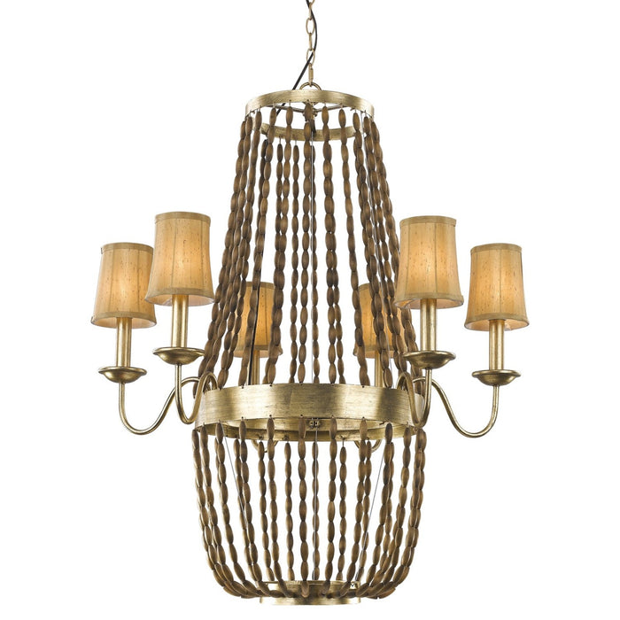 Anastasia 12-Light Gold Leaf Chandelier | Wooden Beads, Fabric Shades