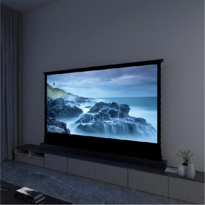 VIVIDSTORM S: Motorized Tension Floor Rising Projector Screen in White Cinema Perforated