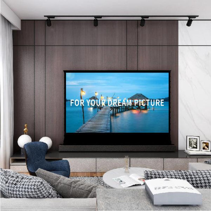 VIVIDSTORM S: Motorized Tension Floor Rising Projector Screen in White Cinema