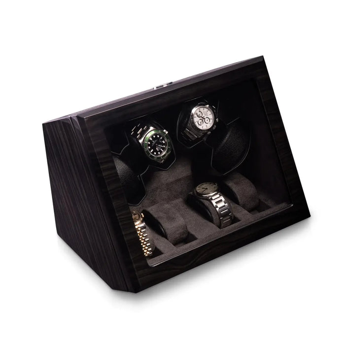 Bey-Berk Louis Ash Wood High-Lacquer Four-Watch Winder with Storage Case