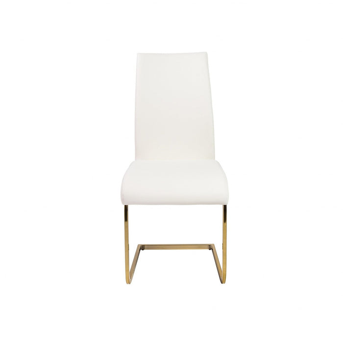 4-Piece White Faux Leather Gold Cantilever Chairs Set by Homeroots