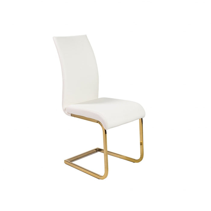 4-Piece White Faux Leather Gold Cantilever Chairs Set by Homeroots