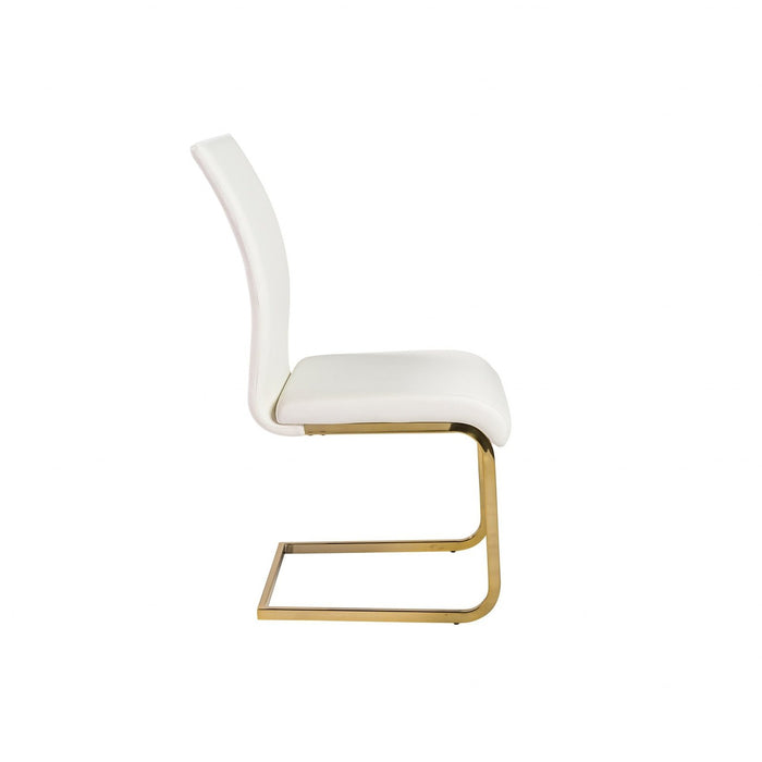 4-Piece White Faux Leather Gold Cantilever Chairs Set by Homeroots