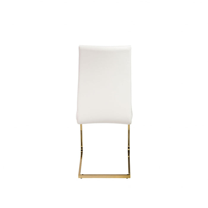 4-Piece White Faux Leather Gold Cantilever Chairs Set by Homeroots