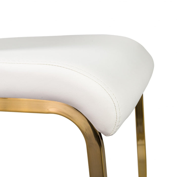 4-Piece White Faux Leather Gold Cantilever Chairs Set by Homeroots