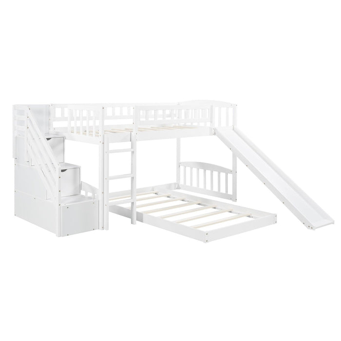 White Twin Bunk Bed with Storage Stairs & Slide - Space-Saving Solution