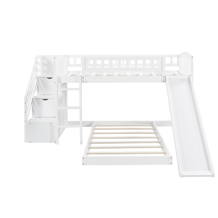 White Twin Bunk Bed with Storage Stairs & Slide - Space-Saving Solution