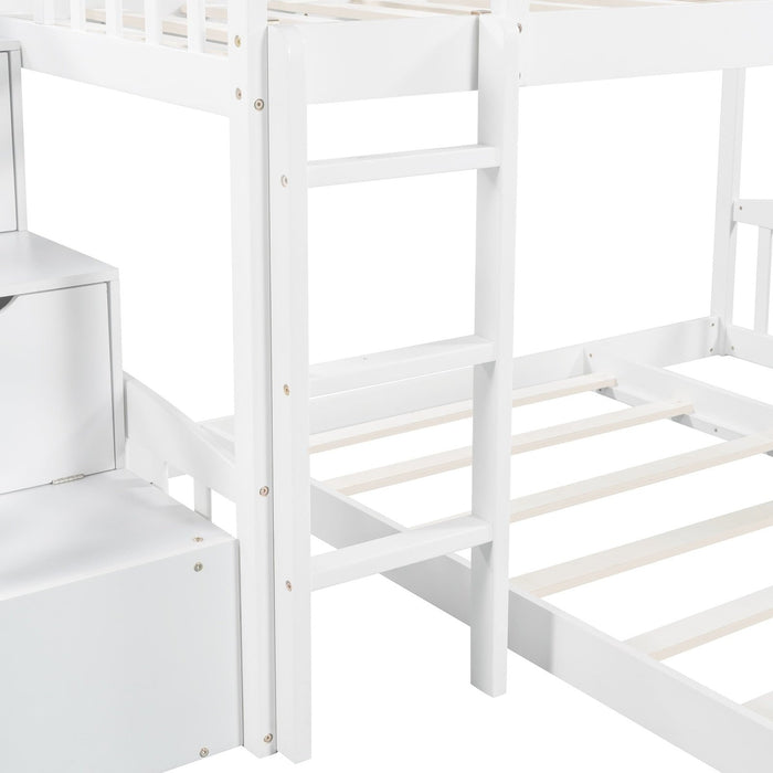 White Twin Bunk Bed with Storage Stairs & Slide - Space-Saving Solution