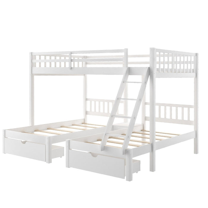 White Full Over Double Twin Bunk Beds - Space-Saving Design with Drawers