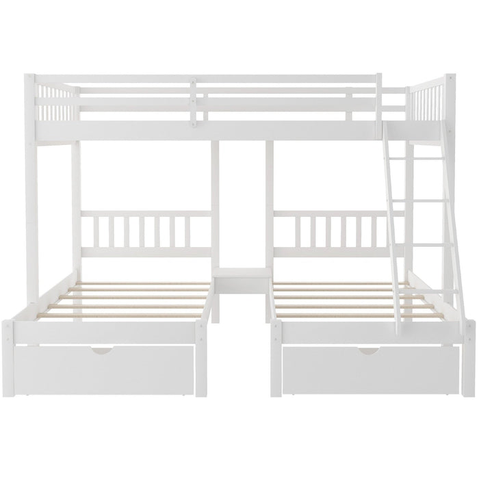 White Full Over Double Twin Bunk Beds - Space-Saving Design with Drawers