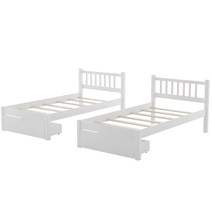 White Full Over Double Twin Bunk Beds - Space-Saving Design with Drawers