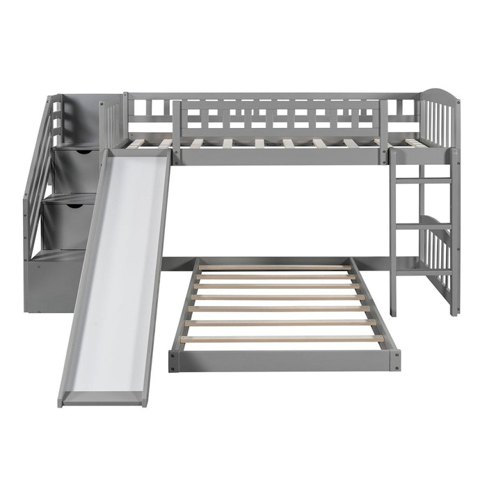 Gray Twin Bunk Bed with Storage Stairs & Slide by Homeroots