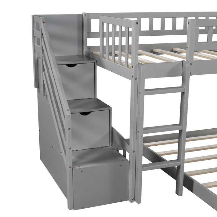 Gray Twin Bunk Bed with Storage Stairs & Slide by Homeroots