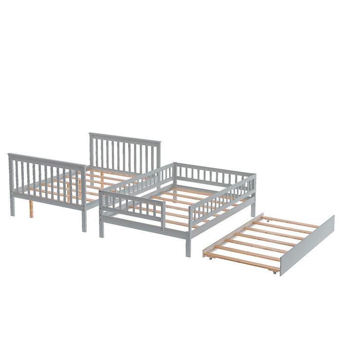 Farmhouse Gray Full/Full Bunk Bed with Trundle & Staircase - Homeroots