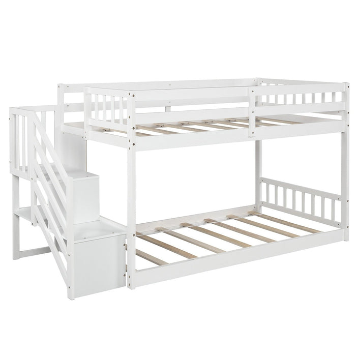 White Twin Over Twin Bunk Bed with Staircase  Homeroots