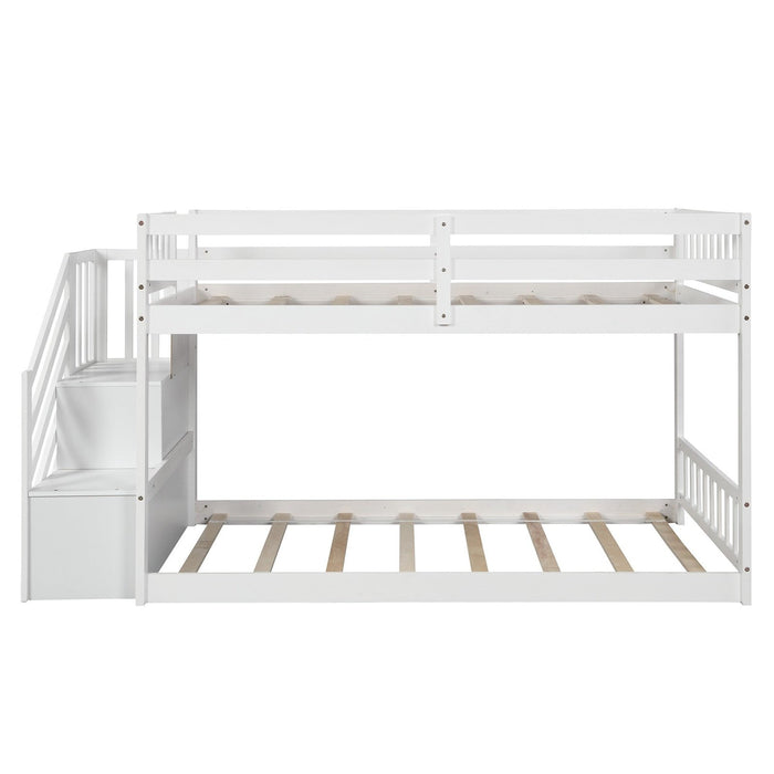 White Twin Over Twin Bunk Bed with Staircase  Homeroots