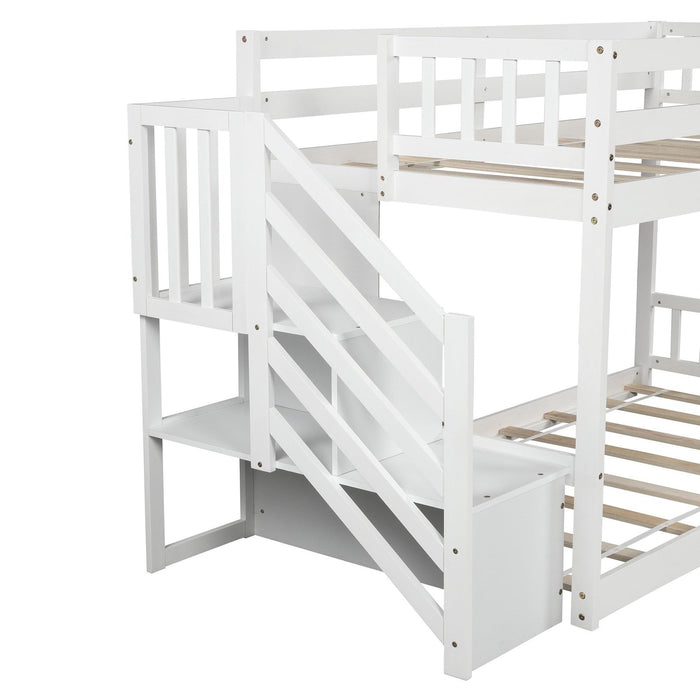 White Twin Over Twin Bunk Bed with Staircase  Homeroots