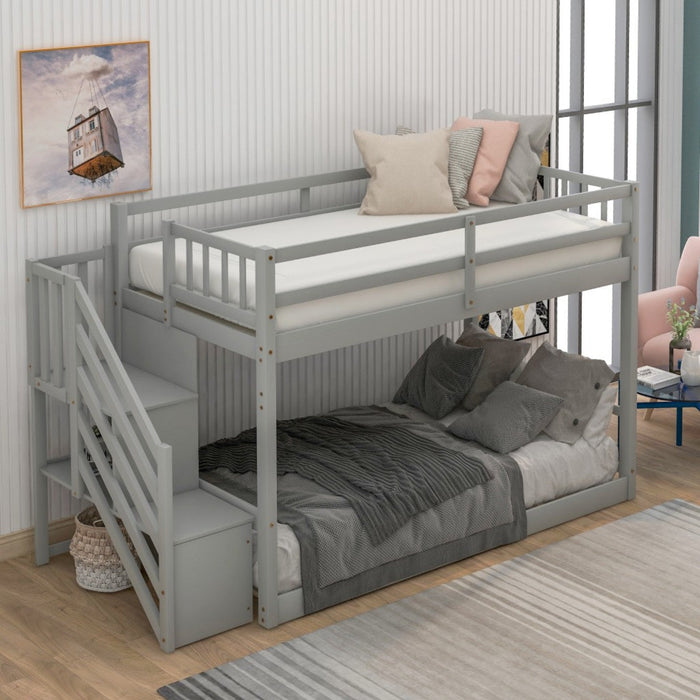 Gray Twin Over Twin Staircase Bunk Bed by Homeroots