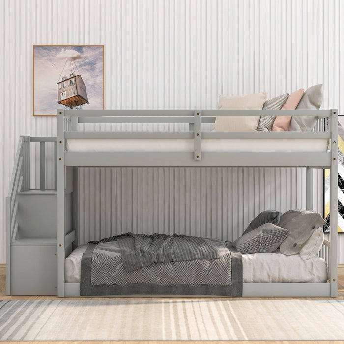 Gray Twin Over Twin Staircase Bunk Bed by Homeroots