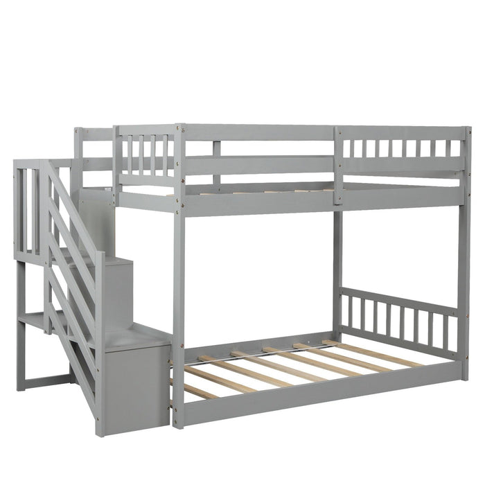 Gray Twin Over Twin Staircase Bunk Bed by Homeroots