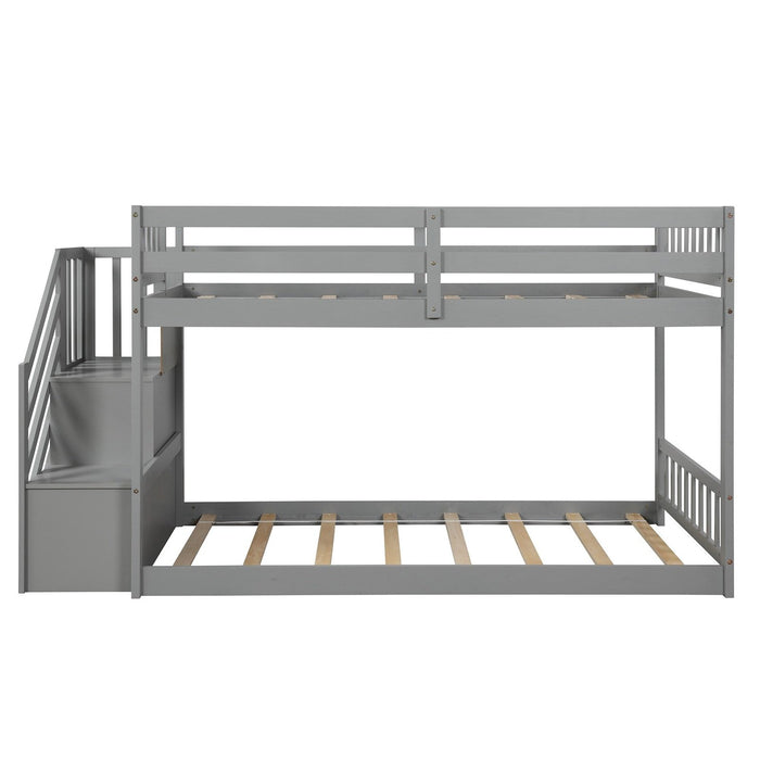 Gray Twin Over Twin Staircase Bunk Bed by Homeroots