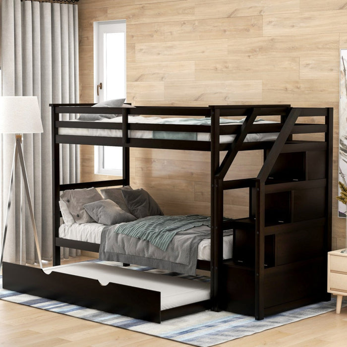 Homeroots Espresso Brown Twin Over Twin Bunk Bed With Trundle