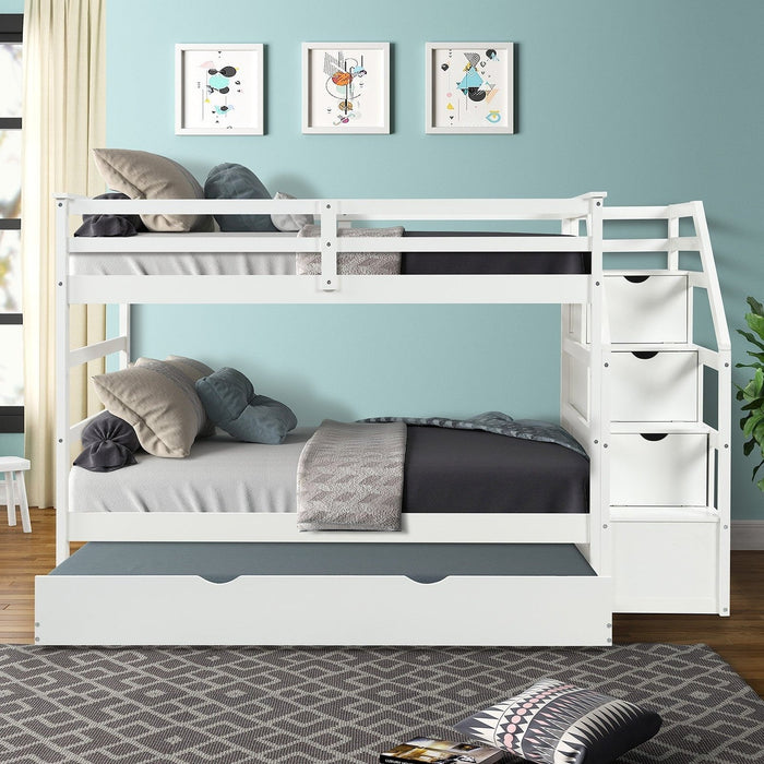 White Twin Bunk Bed + Trundle - Space-Saving Sleep Solution