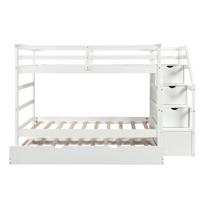 White Twin Bunk Bed + Trundle - Space-Saving Sleep Solution