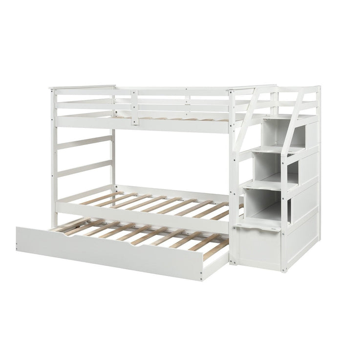 White Twin Bunk Bed + Trundle - Space-Saving Sleep Solution