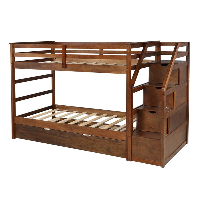 Walnut Twin Bunk Bed + Trundle - HomeRoots Space-Saving Solution