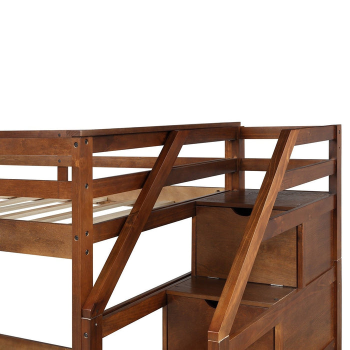 Walnut Twin Bunk Bed + Trundle - HomeRoots Space-Saving Solution