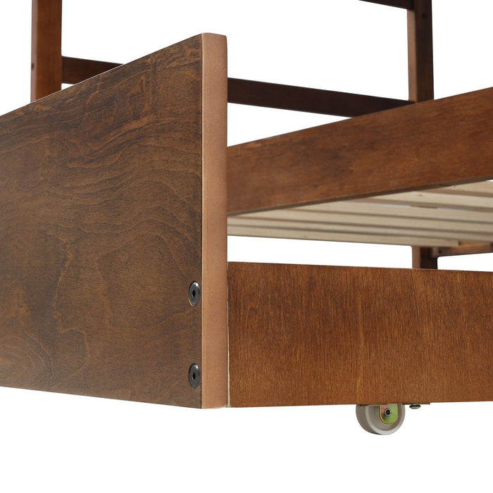 Walnut Twin Bunk Bed + Trundle - HomeRoots Space-Saving Solution