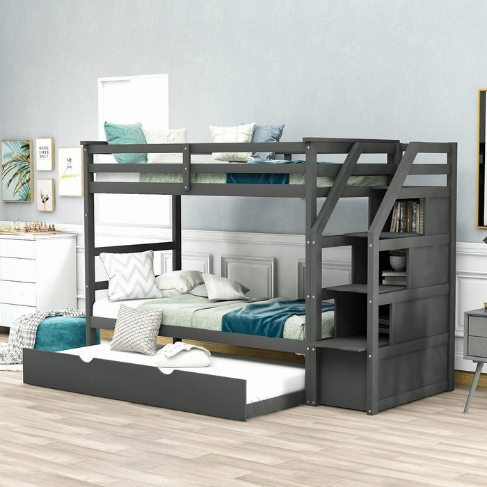 Gray Twin Bunk Bed + Trundle - Space-Saving Sleep Solution