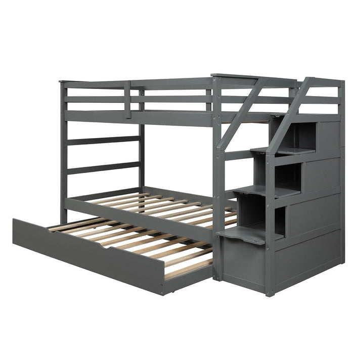 Gray Twin Bunk Bed + Trundle - Space-Saving Sleep Solution