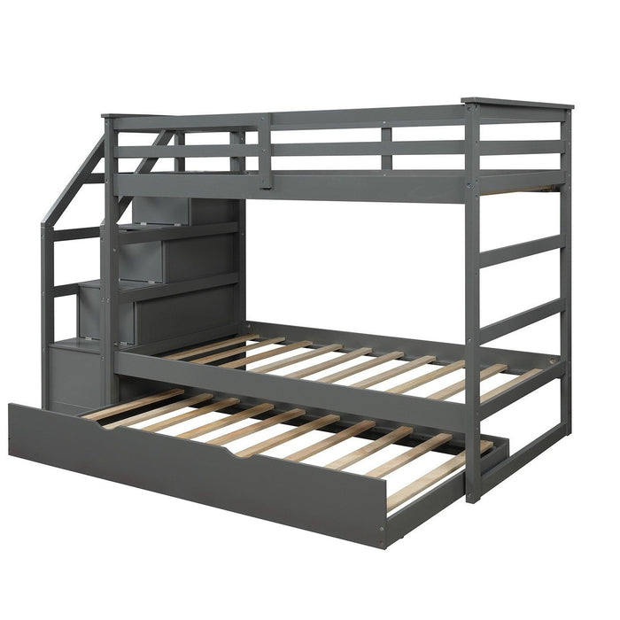 Gray Twin Bunk Bed + Trundle - Space-Saving Sleep Solution