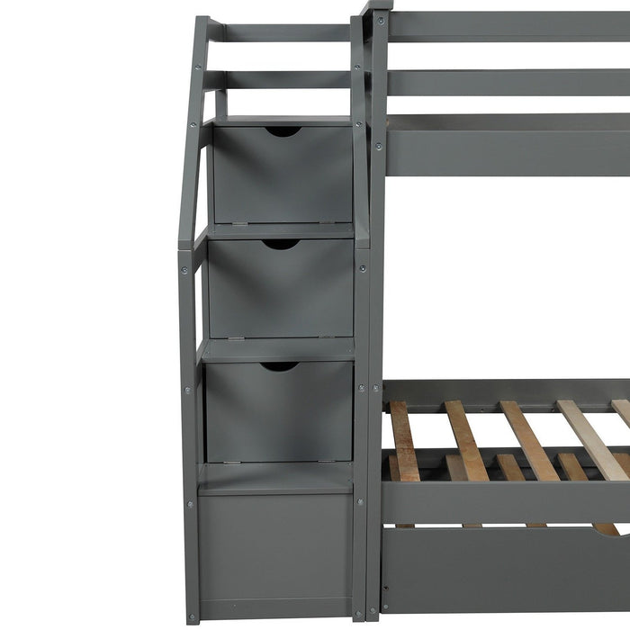 Gray Twin Bunk Bed + Trundle - Space-Saving Sleep Solution