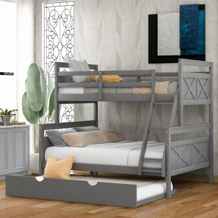 Gray Twin Over Full Bunk Bed + Trundle - Homeroots Furniture