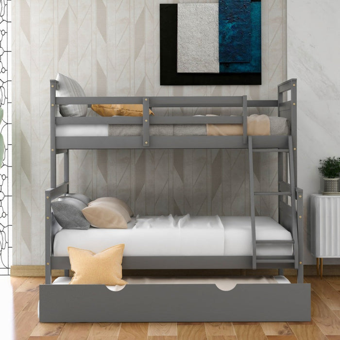 Gray Twin Over Full Bunk Bed + Trundle - Homeroots Furniture