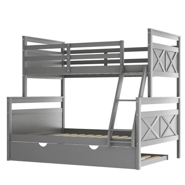 Gray Twin Over Full Bunk Bed + Trundle - Homeroots Furniture