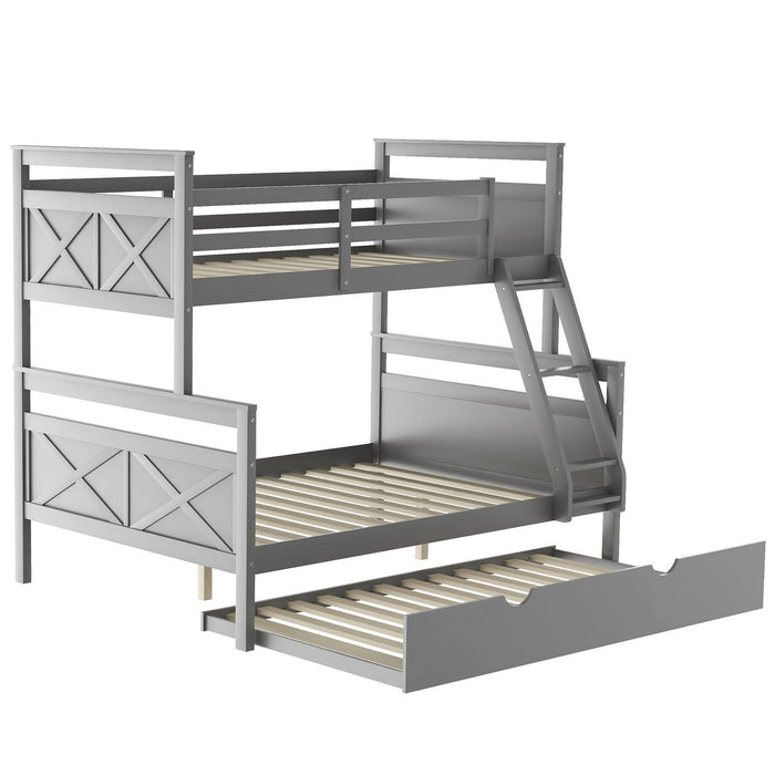 Gray Twin Over Full Bunk Bed + Trundle - Homeroots Furniture