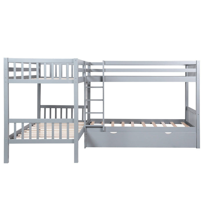Gray Twin L-Shaped Bunk Bed with Drawer by Homeroots