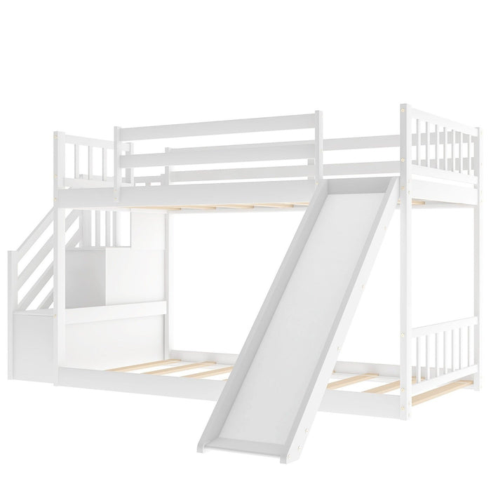 Homeroots White Twin Over Twin Bunk Bed with Stairway