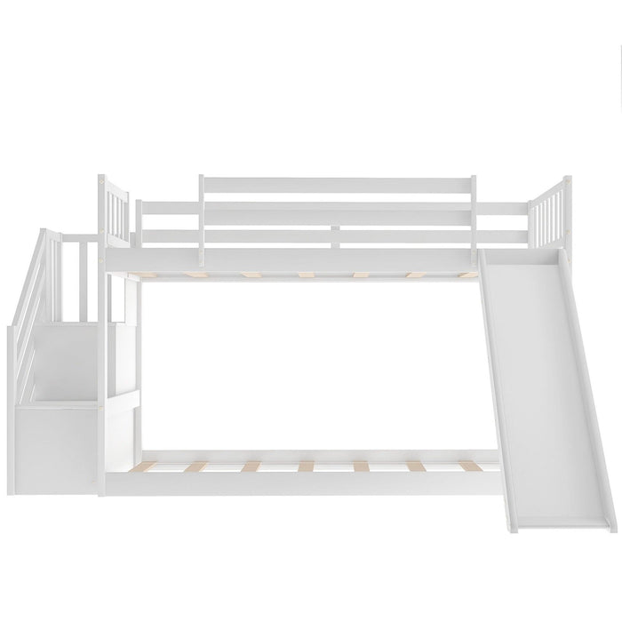 Homeroots White Twin Over Twin Bunk Bed with Stairway