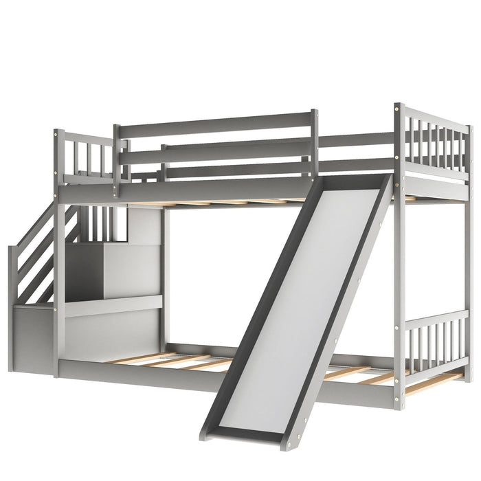 Homeroots Gray Twin Over Twin Bunk Bed with Stairway