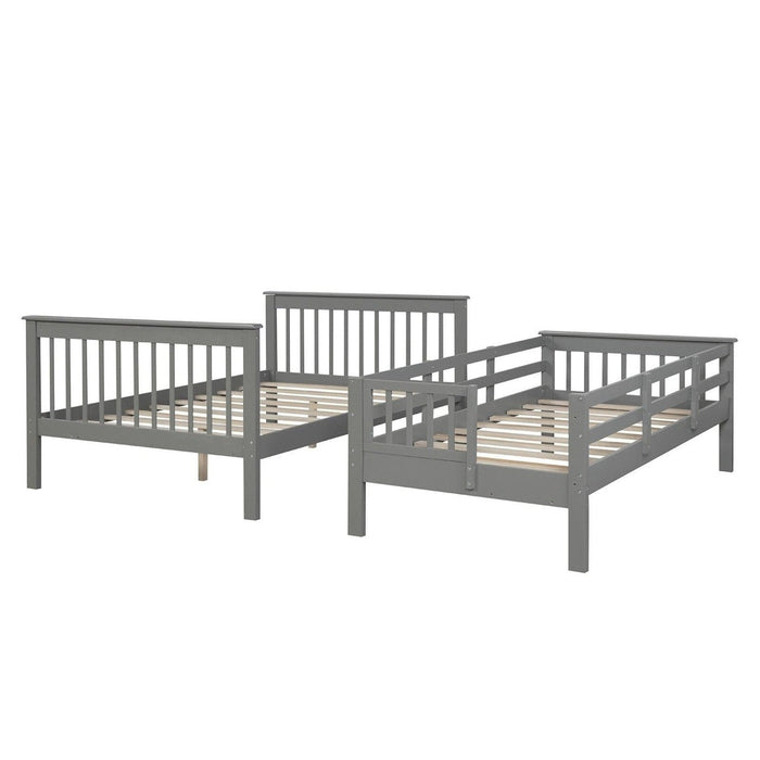 Contemporary Gray Twin/Full Bunk Bed – Stairs & Shelves Included