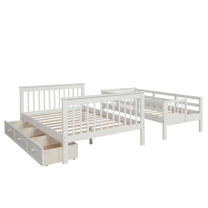 Contemporary White Twin/Full Bunk Bed with Stairs & Shelves - HomeRoots