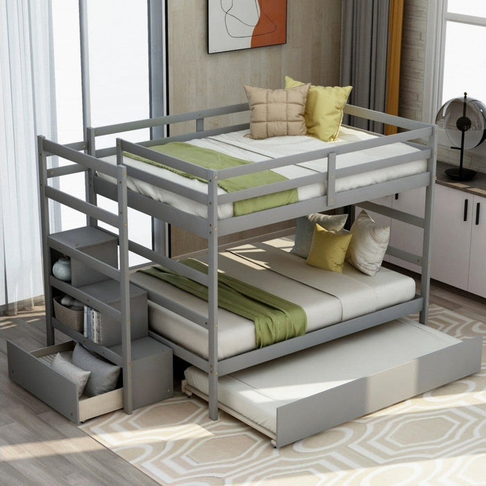 Contemporary Gray Full Over Full Bunk Bed – With Stairs | HomeRoots