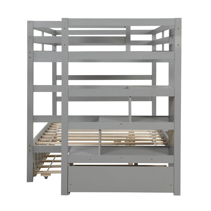 Contemporary Gray Full Over Full Bunk Bed – With Stairs | HomeRoots