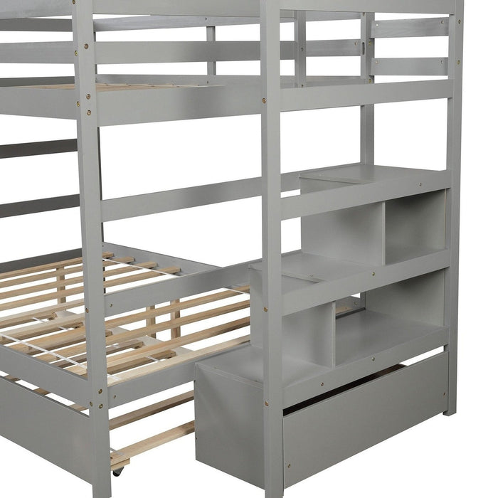 Contemporary Gray Full Over Full Bunk Bed – With Stairs | HomeRoots