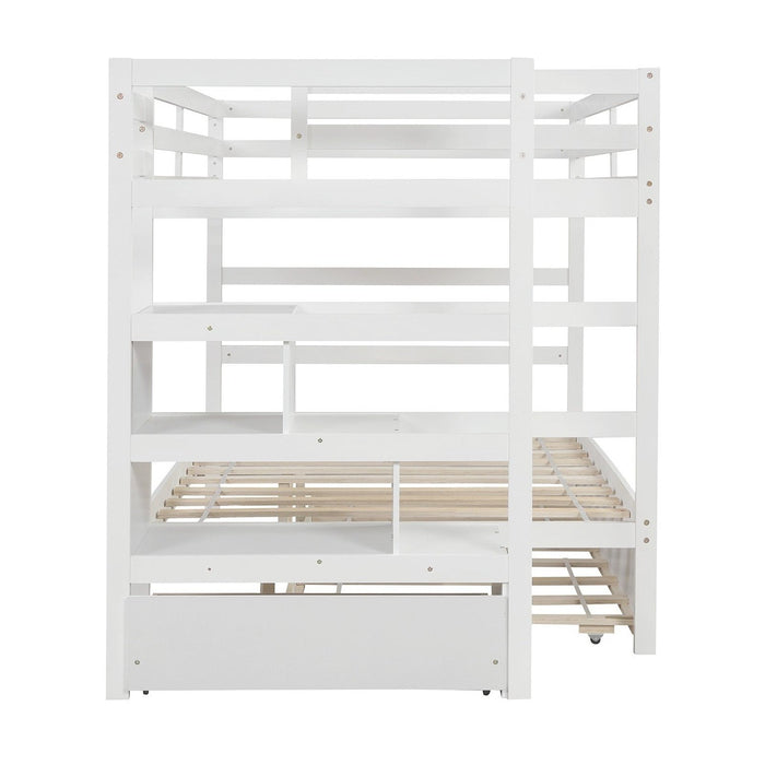 Contemporary White Full Bunk Bed - Staircase Included